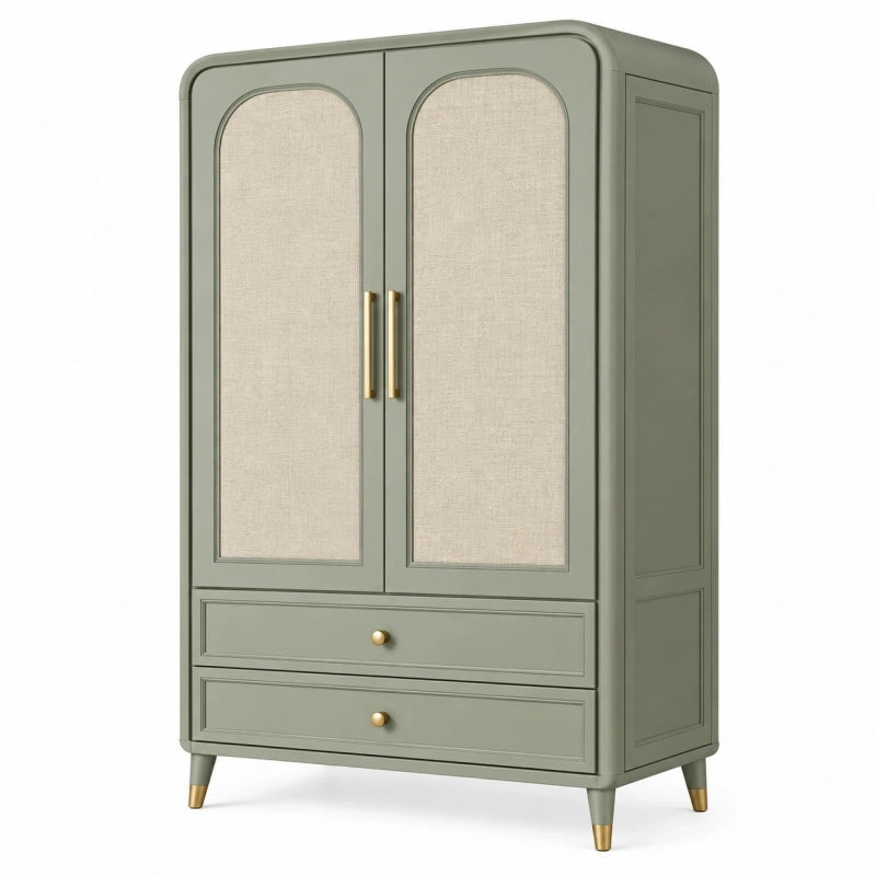 Kleiderschrank 100 x 55 x 190 cm Grün Holzwerkstoff mit Stoffeinsätzen und Schubladen