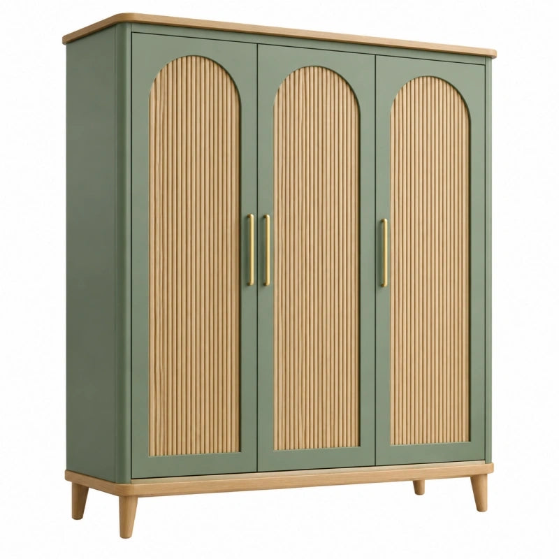 Kleiderschrank 120 x 45 x 180 cm Holz Grün Naturholz mit Lamellentüren im Retro-Stil