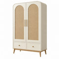 Kleiderschrank 100 x 50 x 190 cm Holz Rattan Beige mit 2 Türen und 2 Schubladen