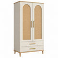 Kleiderschrank 90 x 50 x 180 cm in Creme mit Rattangeflecht im Retro-Stil