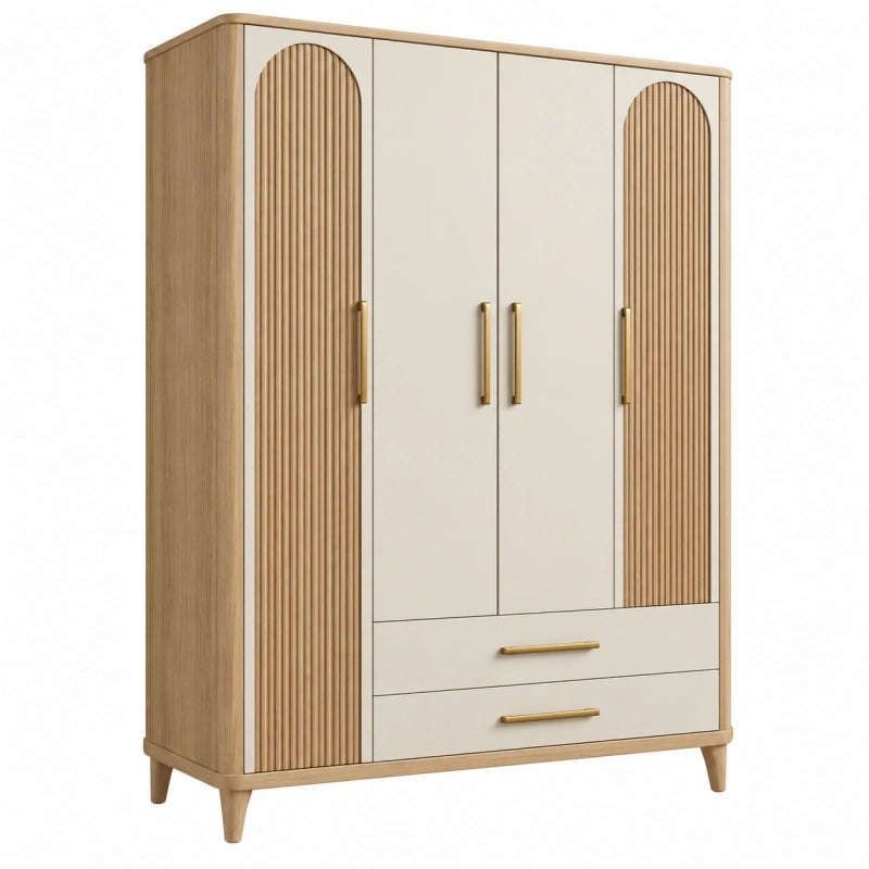 Kleiderschrank 120 x 55 x 190 cm Holzwerkstoff Beige Naturholz mit 4 Türen und 2 Schubladen