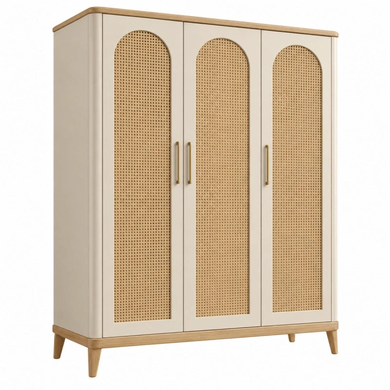 Kleiderschrank 120 x 55 x 180 cm Beige Naturholz mit Rattangeflecht im Retro-Stil