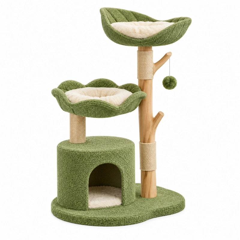 Kratzbaum 60 x 50 x 120 cm Grün Holz und Sisal mit Höhle Liegeflächen