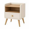 Nachttisch 45 x 40 x 60 cm aus Holzwerkstoff in Creme und Naturholz mit Schublade skandinavisch