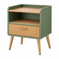 Nachttisch 45 x 40 x 65 cm aus Holzwerkstoff Olivgrün Naturholz mit Schublade im Mid-Century-Stil