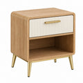 Nachttisch 45 x 40 x 60 cm Holzwerkstoff Eiche Weiß Gold mit Schublade und offenem Fach