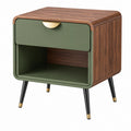 Nachttisch 50 x 40 x 55 cm Holzwerkstoff Grün Walnussfarben mit Schublade im Mid-Century-Stil