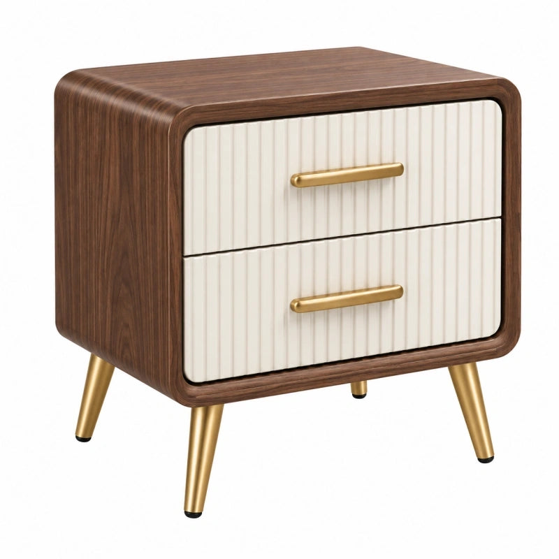 Nachttisch 50 x 40 x 55 cm Holzwerkstoff Braun Creme mit 2 Schubladen Mid Century Stil