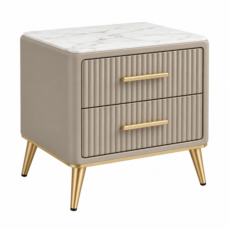 Nachttisch 50 x 40 x 55 cm Taupe Holzwerkstoff Marmoroptik Modern mit 2 Schubladen