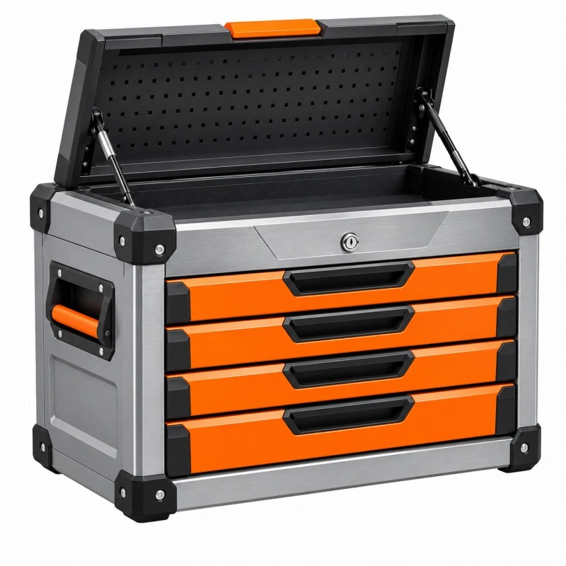 Werkzeugkasten 60 x 28 x 40 cm Metall Schwarz Orange mit 4 Schubladen