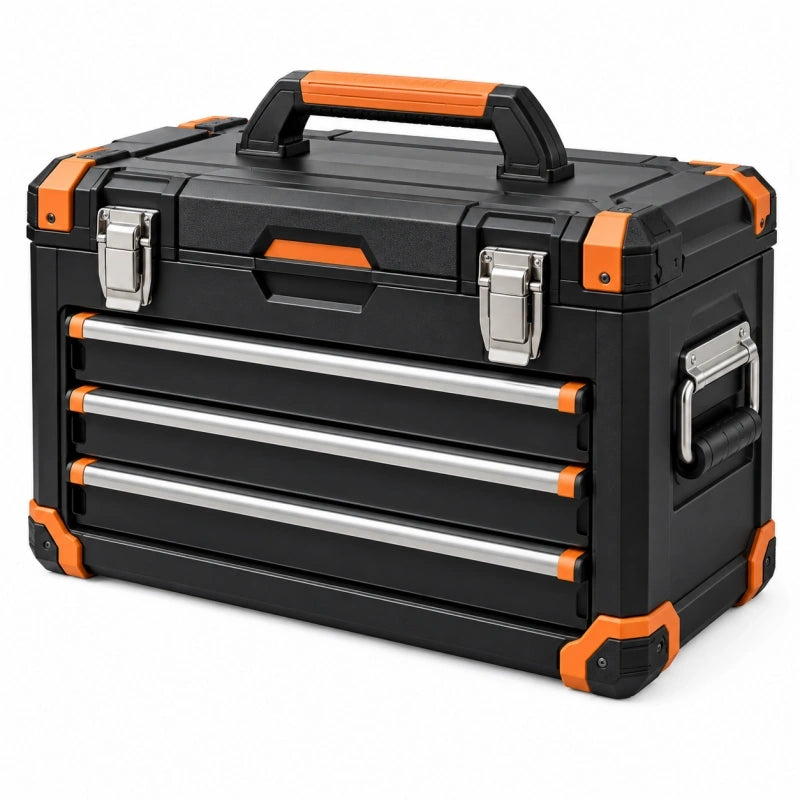 Werkzeugkoffer 60 cm Kunststoff Schwarz Orange mit 4 Schubladen und Tragegriff