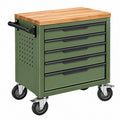 Werkzeugwagen 80 x 45 x 90 cm aus Stahl in Olivgrün mit Holzarbeitsplatte und 5 Schubladen
