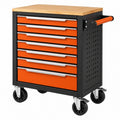 Werkstattwagen 77 cm Metall Schwarz Orange mit Holzarbeitsplatte und 7 Schubladen