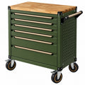 Werkzeugwagen 72 cm Stahl Holz Grün mit 7 Schubladen und Rollen