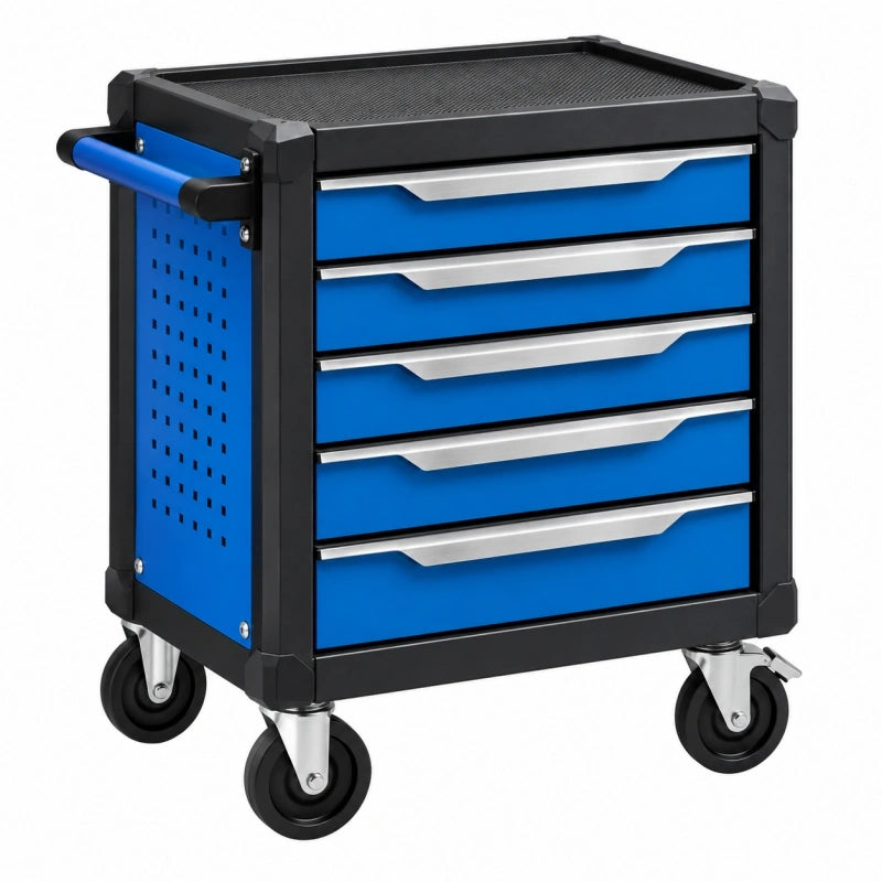 Werkzeugwagen 77 x 46 x 97 cm aus Stahl Blau Schwarz mit 5 Schubladen und Rollen
